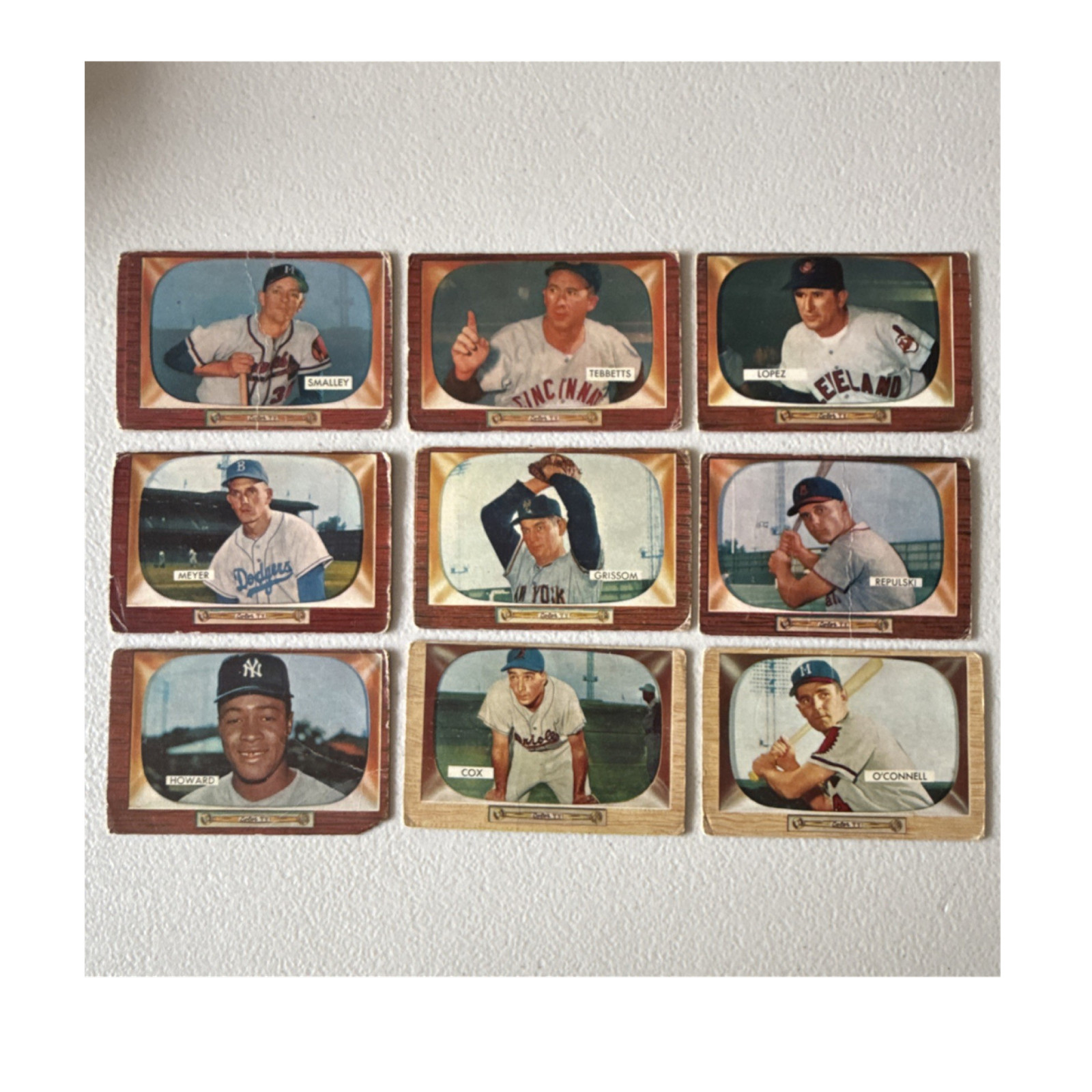 1955 Bowman TV MLB Baseball Card Lot x9 Lopez Cox Howard Tebbetts O'Connell