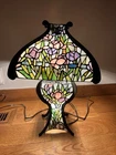Vintage Tiffany Style Lamp Light Up Base Floral Stained Glass Design Works