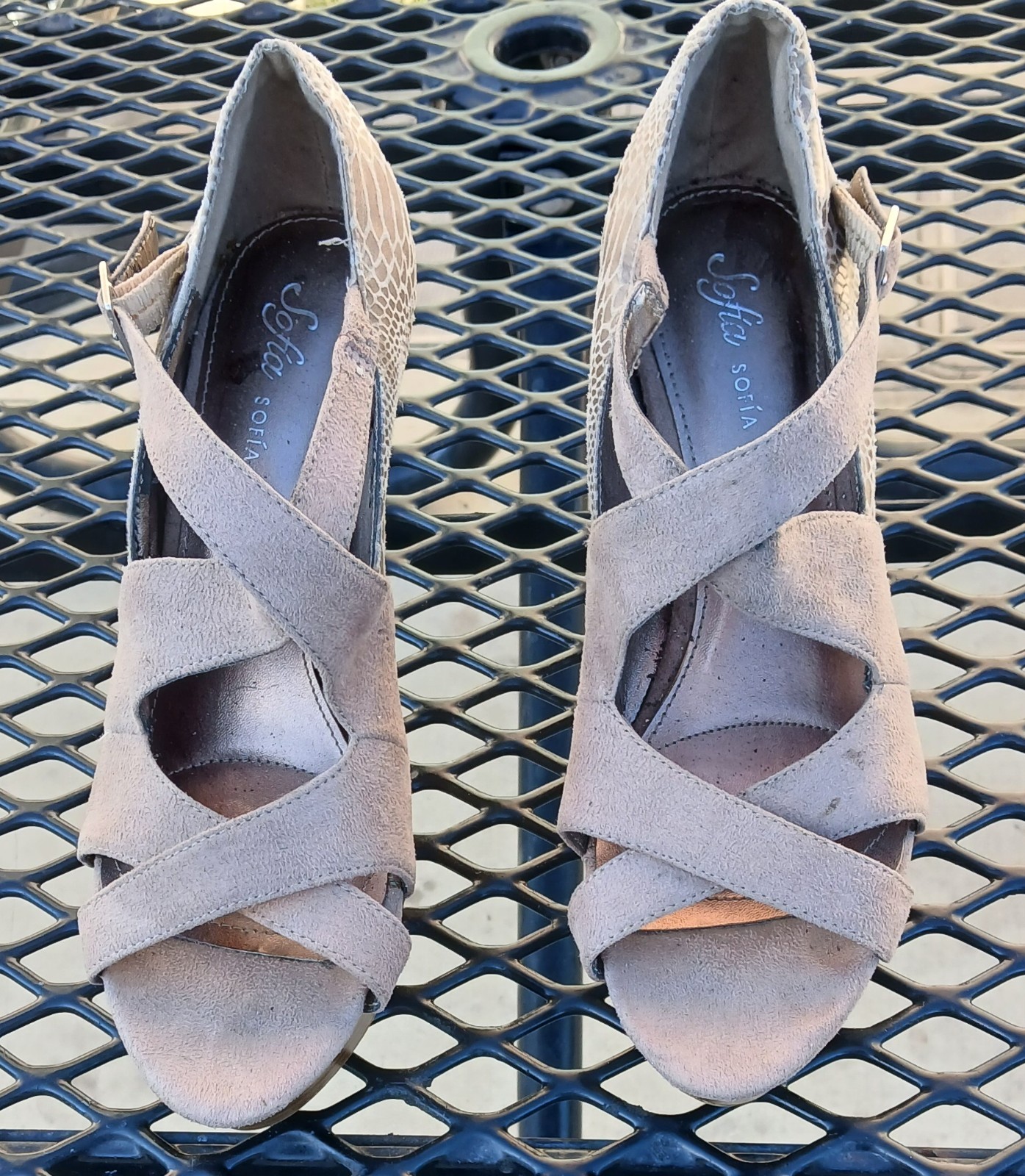 Sofia Vergara Suede Python Heel Peep Toe Platform… - image 3