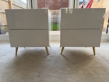 White Bedside Tables Set of 2 with Gold Legs Good Condition Used