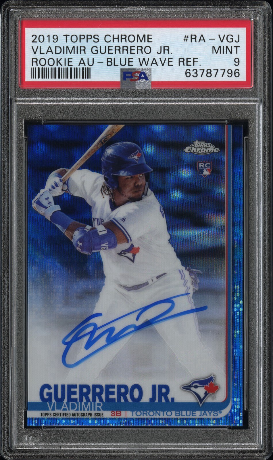 2019 Topps Chrome Vladimir Guerrero Jr Blue Wave Rookie Auto /150 PSA 9