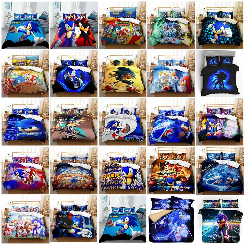 Sonic The Hedgehog 3D Funda Nórdica Funda de Almohada Individual Doble King Juego de Ropa de Cama Regalo