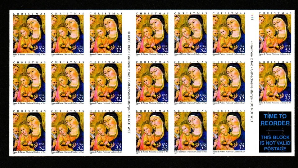 U.S. #3176 MNH, MADONNA & CHILD-CHRISTMAS BOOKLET, 20X32 Cent FV $7.40 (1997) - Image 2 of 3