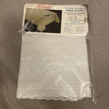 New Vintage White Vinyl Crochet Lace Dining Tablecloth 54  x72  USA Lined