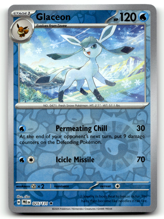 Glaceon 025/131 Reverse Holo Rare SV: Prismatic Evolutions LP