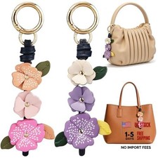 2 PCS Leather Flower Bag Charms for Women Girls Floral Purse Keychain Cute