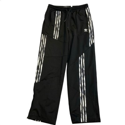 Adidas Danielle Cathari Wide Leg Track Pants Black Striped Womens L