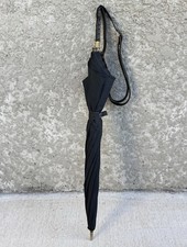 VTG 1960s NY Umbrella Co Black Commuter Stick Umbrella w/ Leather Carry Strap