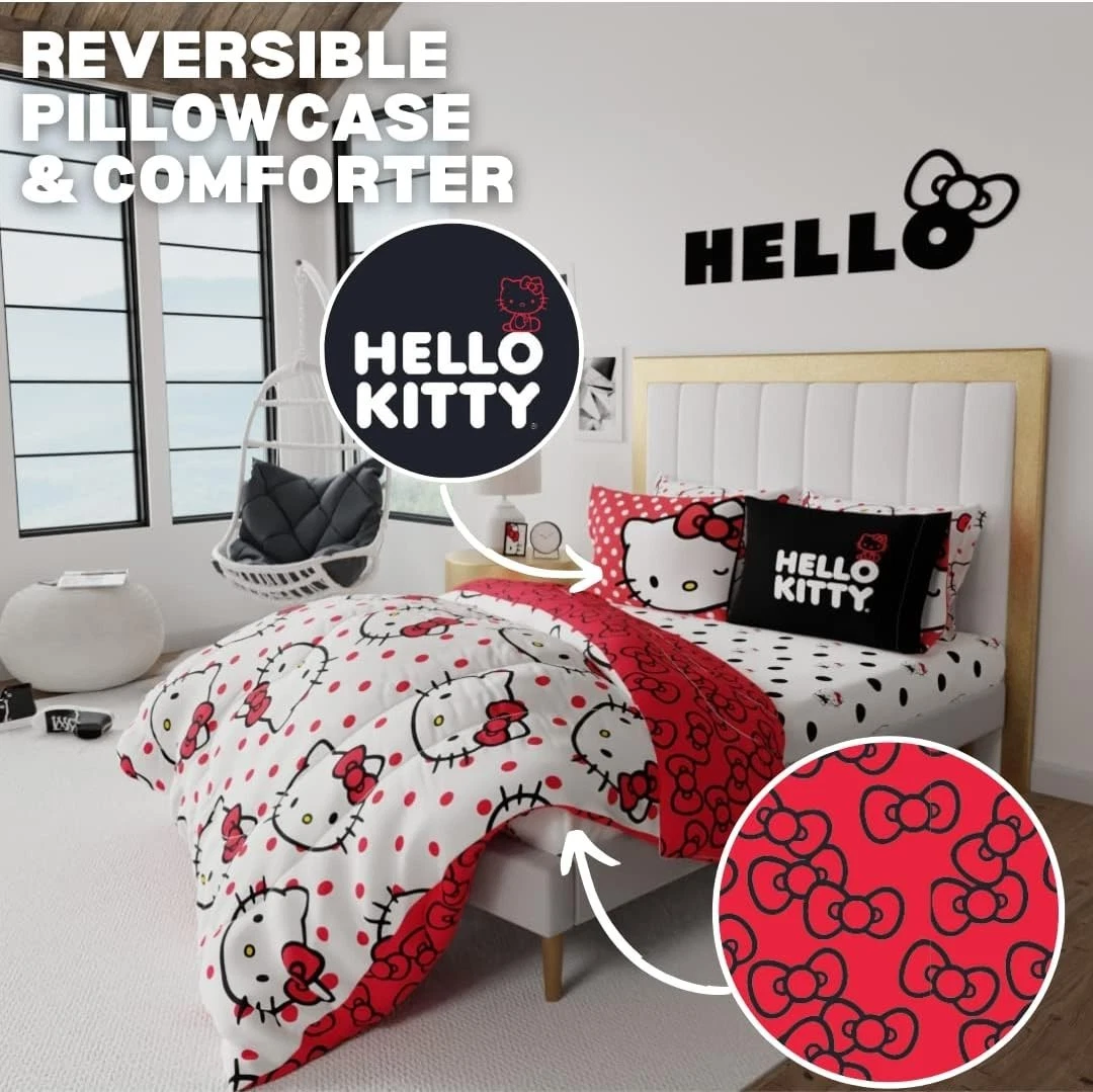 Reversible Hello Kitty Comforter Set - 7 Piece