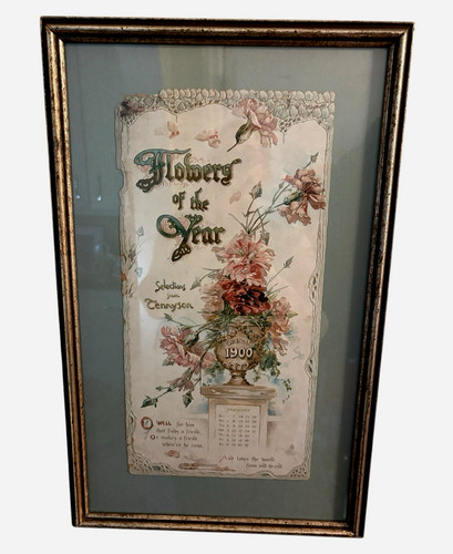 Antique Floral Calendar c. 1900 Flowers of the Year Poetry Alfred Lord Tennyson