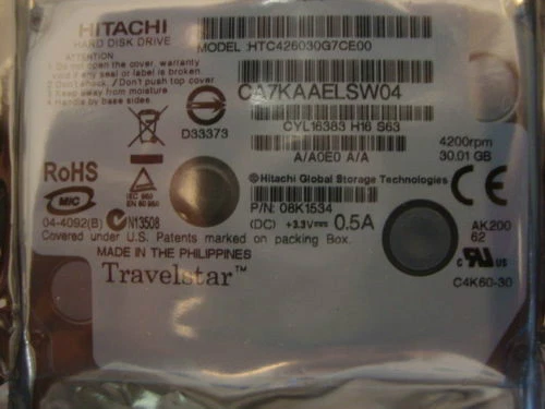 HITACHI HTC426020G7CE10 20 GB,Internal,4200 RPM,1.8" 2MB ZIF/CE DMA100 Hard - Image 2 of 2