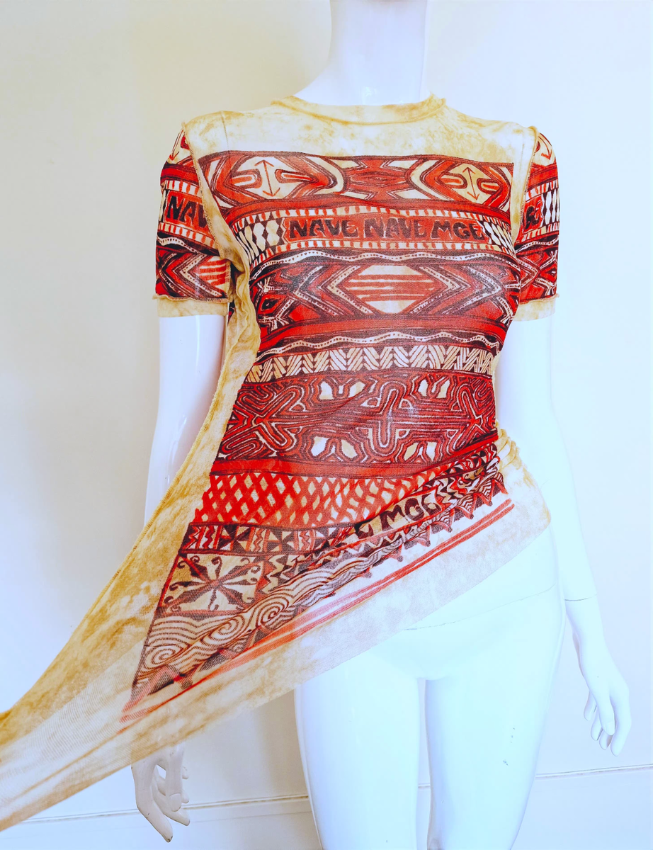 90s Vintage JEAN PAUL GAULTIER T Shirt Mesh Top Tee Long Print
