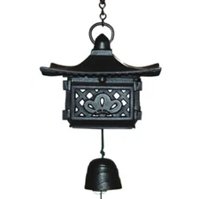 Japanese Iwachu Wind Chime Nambu Cast Iron Black Lantern with Bell Made in Japan