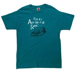 Vtg-I-039-m-An-Accelerated-Reader-Shirt-Sz-Medium-Teal-White-Books-Short-Sleeve-Tee