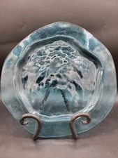 Vintage Annie Glass Aqua Blue Freeform Platter Tray 12"  Signed Beach Ocean