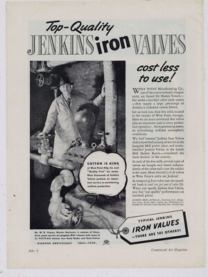 1939 Jenkins Bros. Ad: West Point Mfg. Co. Pic inside Langdale Mill, Georgia