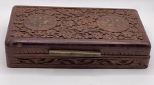 Vntg Hand Carved Rectangular Wood Trinket/Jewelry Box Made In India Shesham Wood