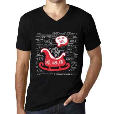 ULTRABASIC Herren T-Shirt V-Ausschnitt Ho Ho Frohe Weihnachten aus Salt Lake City Ho Ho