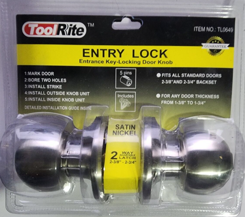 TL0649 – ENTRY DOOR KNOB WITH LOCK & KEY mounting screws & instruction Included