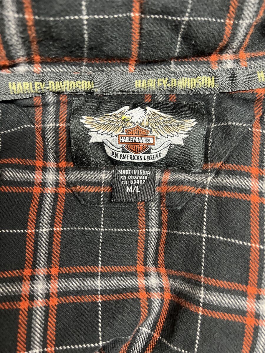 Harley Davidson Men's Black/Orange Plaid Flannel Robe Size M Harley Davidson Men's Black/Orange Plaid Flannel Robe Size M