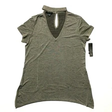 Women's AB Studio Gigi Cutout Tee Top w/ Choker Neck (044516R) Gold - M