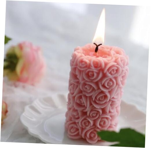 Rose Flower Clusters Aesthetic Scented Candle,60G Handmade Carved Flower Pink