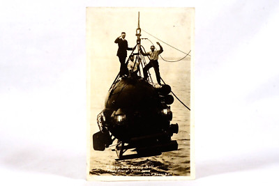 Deep Sea Diving Bell Winched Into Ocean c1910 Real Photo Postcard RPPC