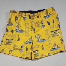 Nautica Vintage Yellow  Blue Swim Trunks with Nautical Sailing Design Men M