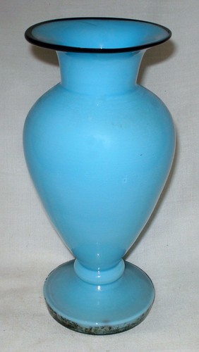 Vintage Czech Czechoslovakia Bohemian Tango Blue Black Art Glass Footed Vase