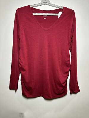 Ingrid & Isabel Dark Red Scoop Neck Long Sleeve Maternity Shirt Medium