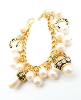 GORGEOUS Chunky Gold Crystals Ring Pearls Bijoux Paris Charms Toggle Ring Clasp