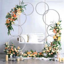 2X White Hoop Pillar Flower Stand Metal Wedding Arch Party Stage Photo Backdrops
