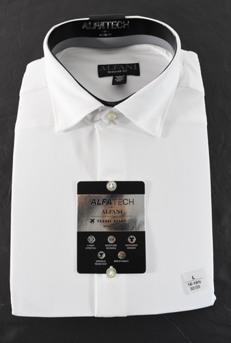 Alfani Mens Dress Shirt New 18- 18.5 36/37 White Textured Regular Fit AlfaTech