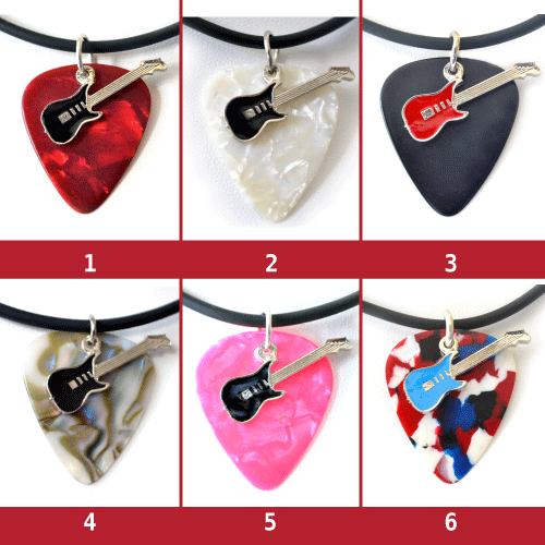 Electric Guitar Charm Guitar Pick Necklace -- Various Colors  - Picture 1 of 9