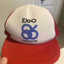 Vintage Expo 86 Vancouver Snapback Trucker Mesh Snapback Hat Cap Red