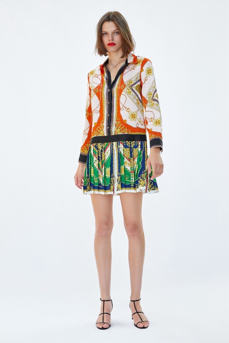 zara chain print pleated dress Zara Chain Print Pleated Dress
