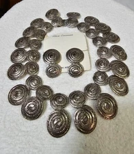 Alice Caviness? Vtg Cleopatra Collar Necklace Earrings Set Silvertone- Unsigned