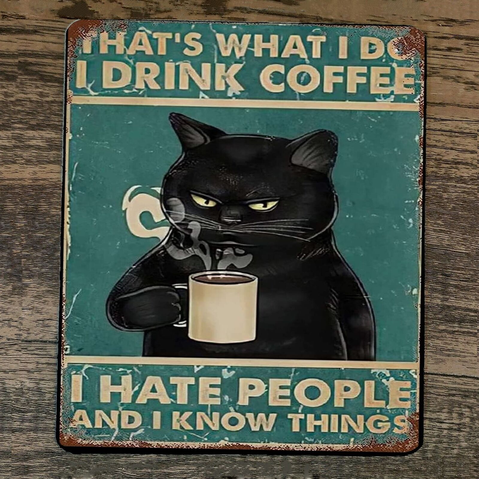Black Cat Mouse Pad - I Drink Coffee Hate People Know Things  -image