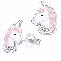 Pferde Einhorn Ohrstecker Mit Kristall 925 Silber MäDchen Kinder Ohrringe Rosa