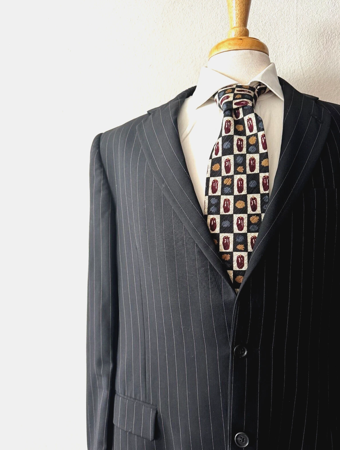 Burberry London recente tuta giacca cappotto 44L lungo gessato nero lana doppio ven