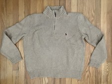 Polo Ralph Lauren Sweater Men's XL Beige Cable Knit 1/4 Zip 100 Cotton