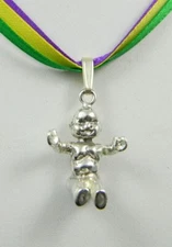 King Cake Baby Sterling Silver Pendant Handmade For Mardi Gras