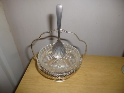 Vintage Mayell EP auf Stahl Zuckerdose und Löffel/Löffelablage.Art Deco 15,5cm(D33)