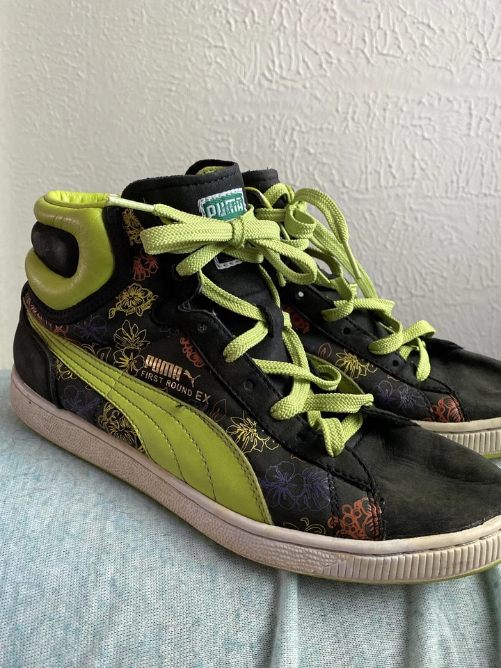 Puma First Round EX Top Alto Negro Gamuza Verde Neón Para Hombre 9.5 Foto 3 de 4