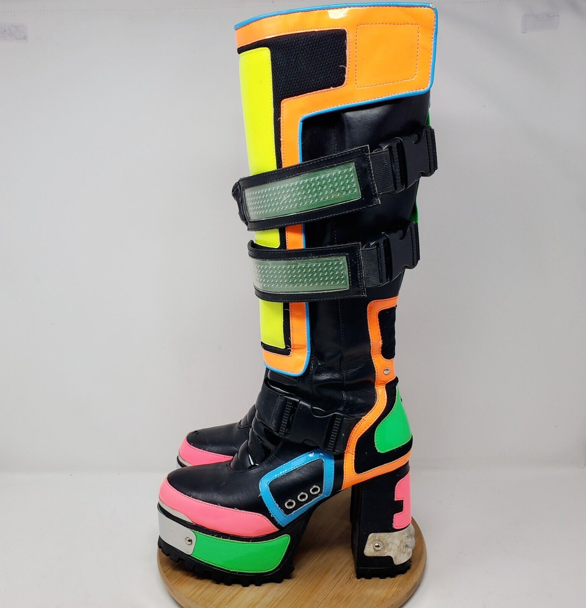 Club Exx Cybertron Babe Boots Womens Platform Neon Vegan Lug
