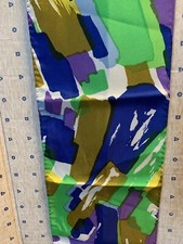 Vintage Abstract Print Scarf Blue Green Gold Purple Yellow 6" x 35" Rayon Poly 