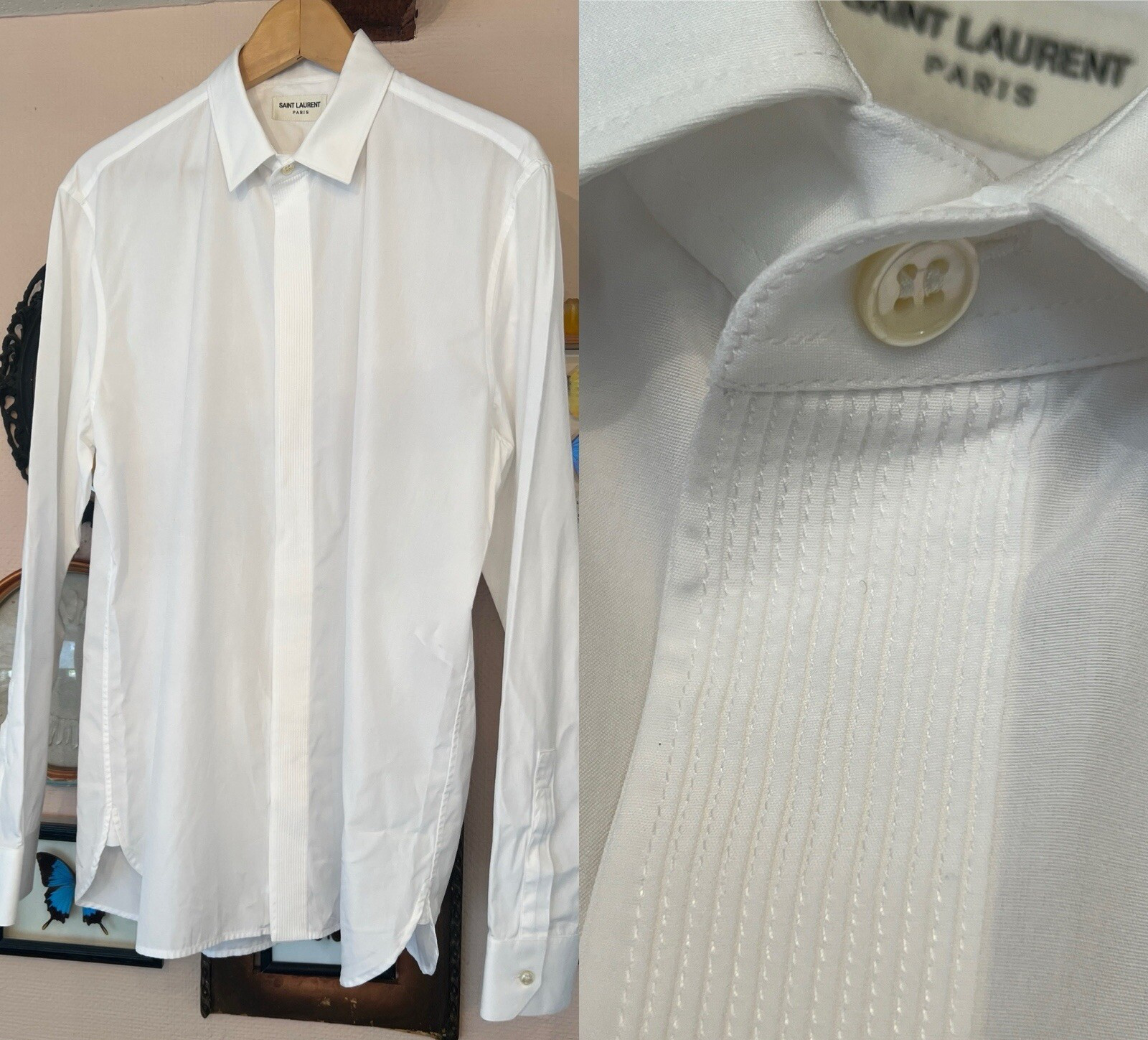 Camicia SAINT LAURENT cotone con patta cucita e bottoni taglia 42 bianca YSL 16 5
