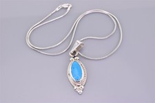 Sterling Silver 35mm x 11mm Oval Blue Turquoise 925 Pendant 16" Chain