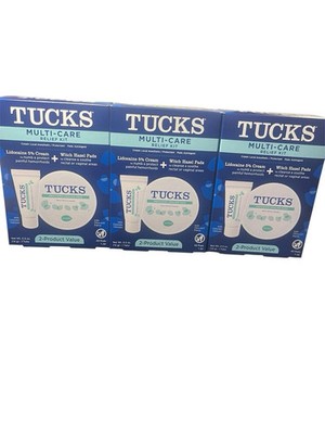 LOt of 3 pack Tucks Multi-Care Relief Kit Lidocain 5%Cream and Witch Hazel Pads