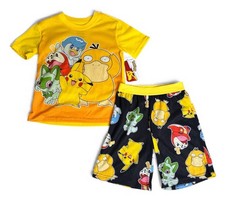 Pok mon Boys Graphic Print Tee and Shorts Sleep Set 2 Piece XS 4-5 Yellow New